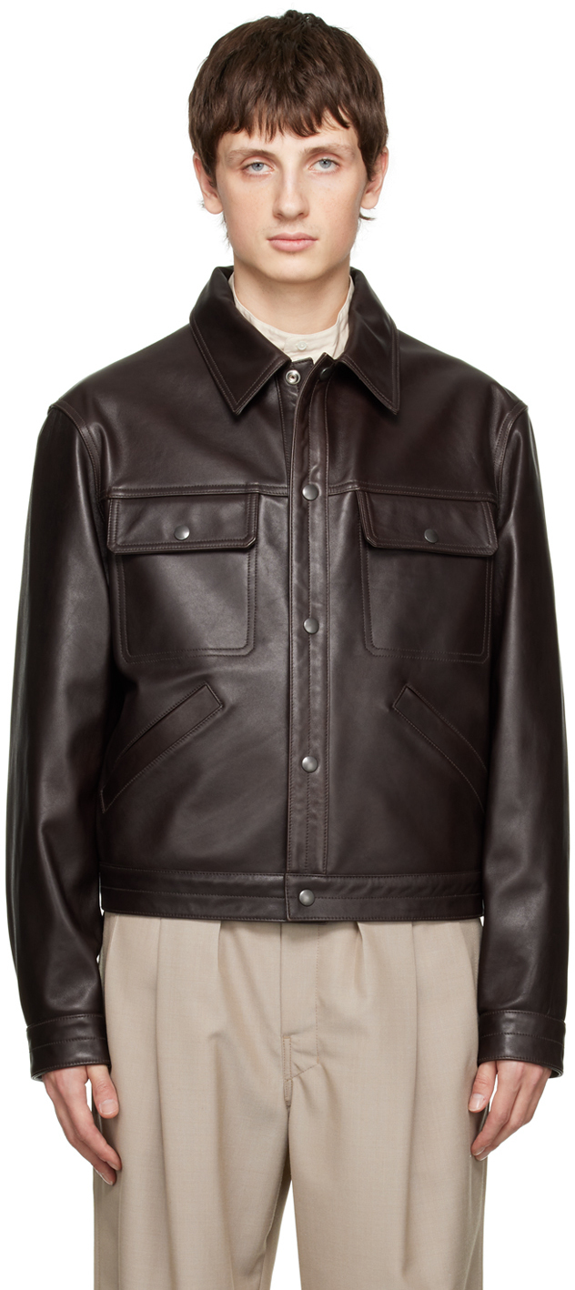 LEMAIRE Brown Press-Stud Leather Jacket Lemaire