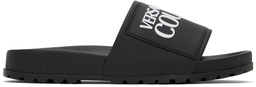Photo: Versace Jeans Couture Black Embossed Pool Slides