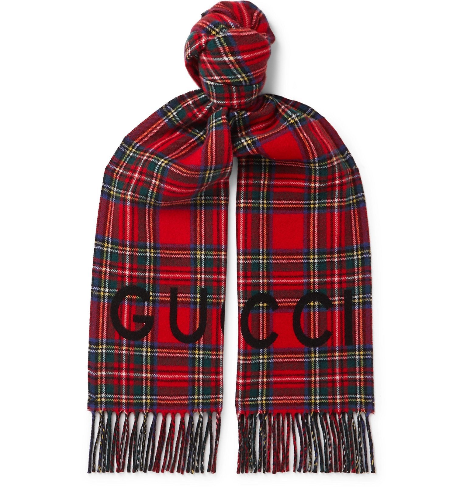Gucci - Logo-Print Checked Wool and Cashmere-Blend Scarf - Red Gucci