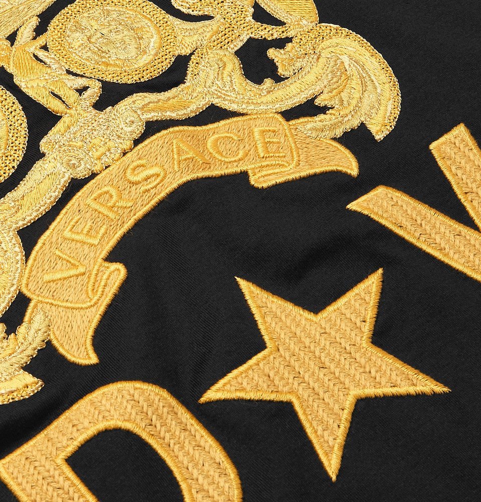 Versace - Logo-Embroidered Cotton-Jersey T-Shirt - Black Versace