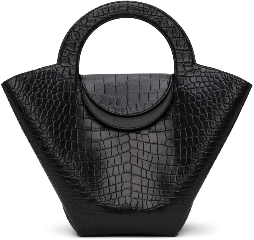 Bottega Black Croc Top Handle Tote Bottega