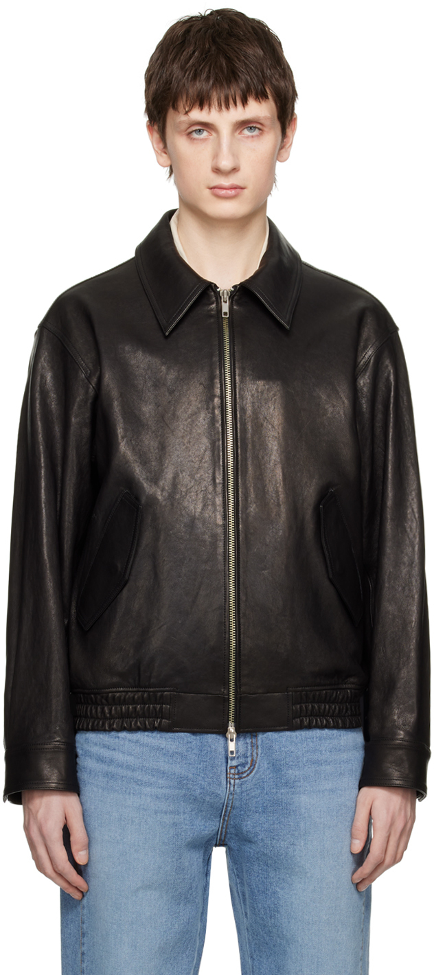 Dunst Black Two-Way Zip Leather Jacket