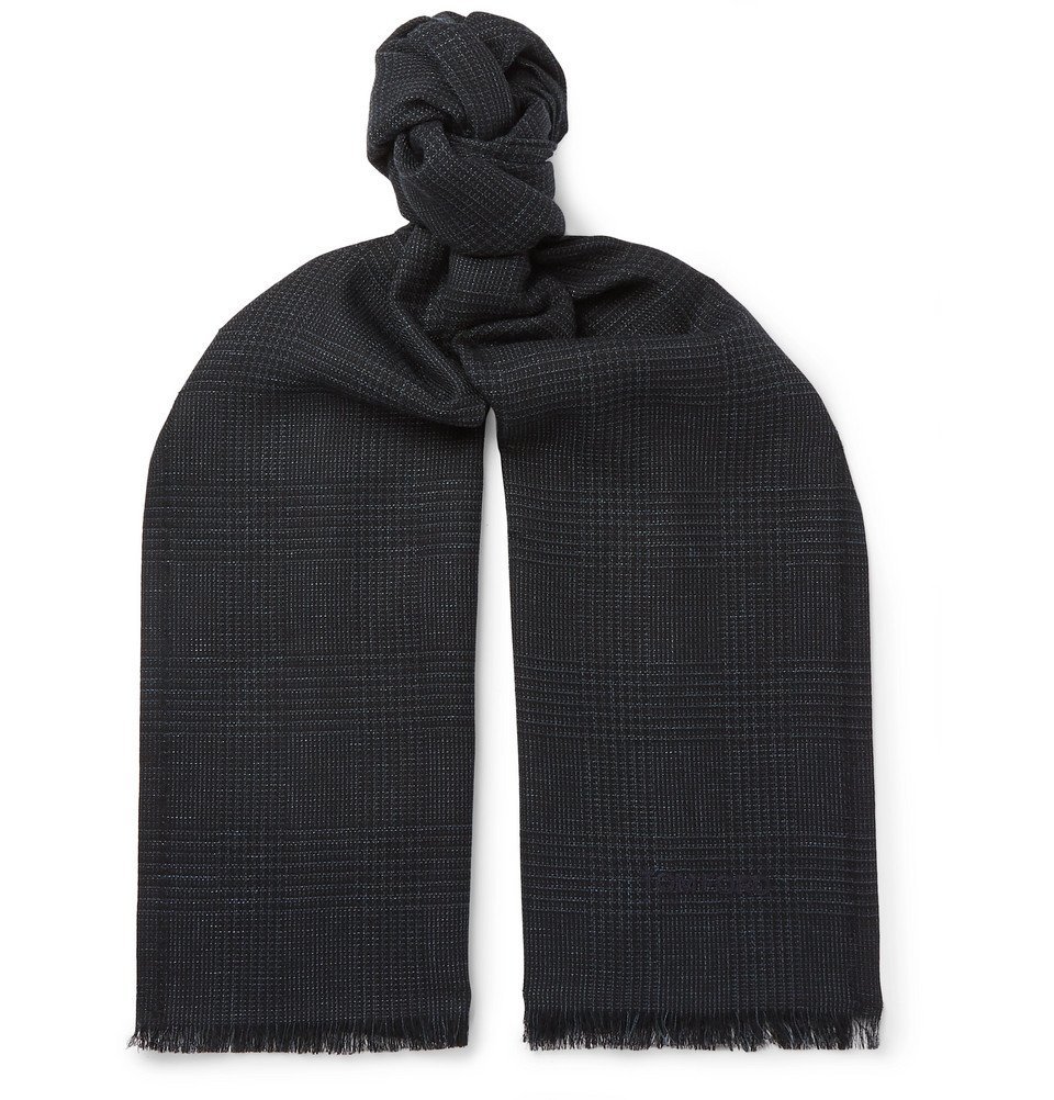 TOM FORD - Fringed Prince of Wales Checked Mohair, Wool, Linen and  Silk-Blend Scarf - Men - Navy TOM FORD