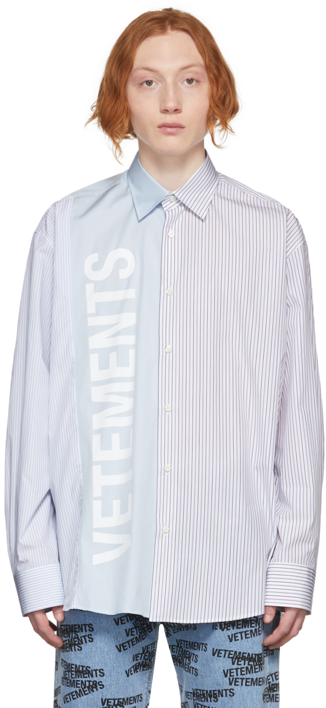 VETEMENTS Blue & White Cut-Up Logo Shirt Vetements