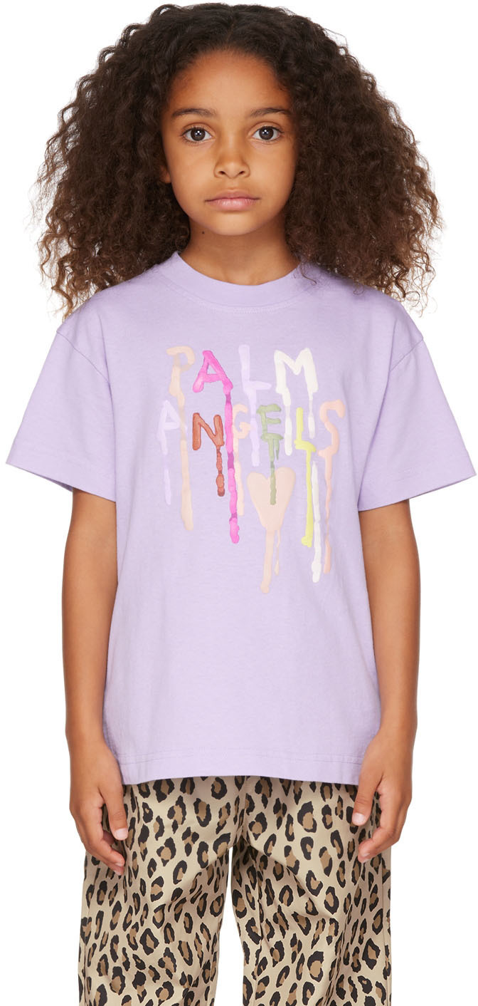 Palm Angels Kids Purple Dripping T-Shirt Palm Angels