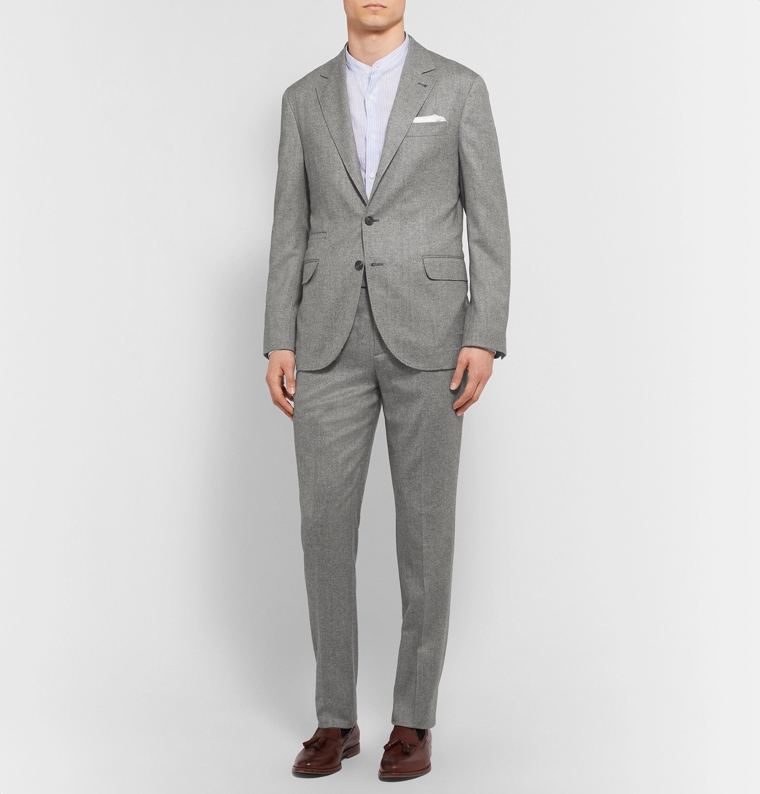 Brunello Cucinelli - Grey Herringbone Virgin Wool and Cashmere-Blend ...