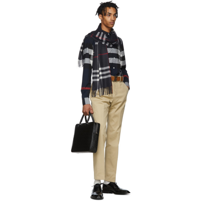 Burberry Navy Check The Classic Cashmere Scarf Burberry