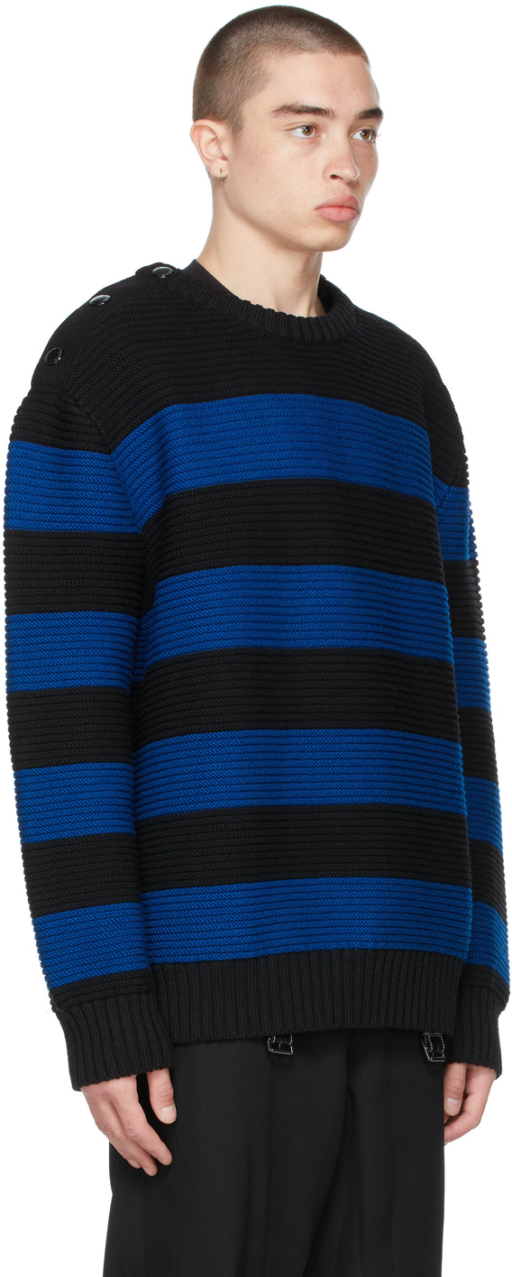 Burberry Black & Navy Striped Cotton Sweater Burberry