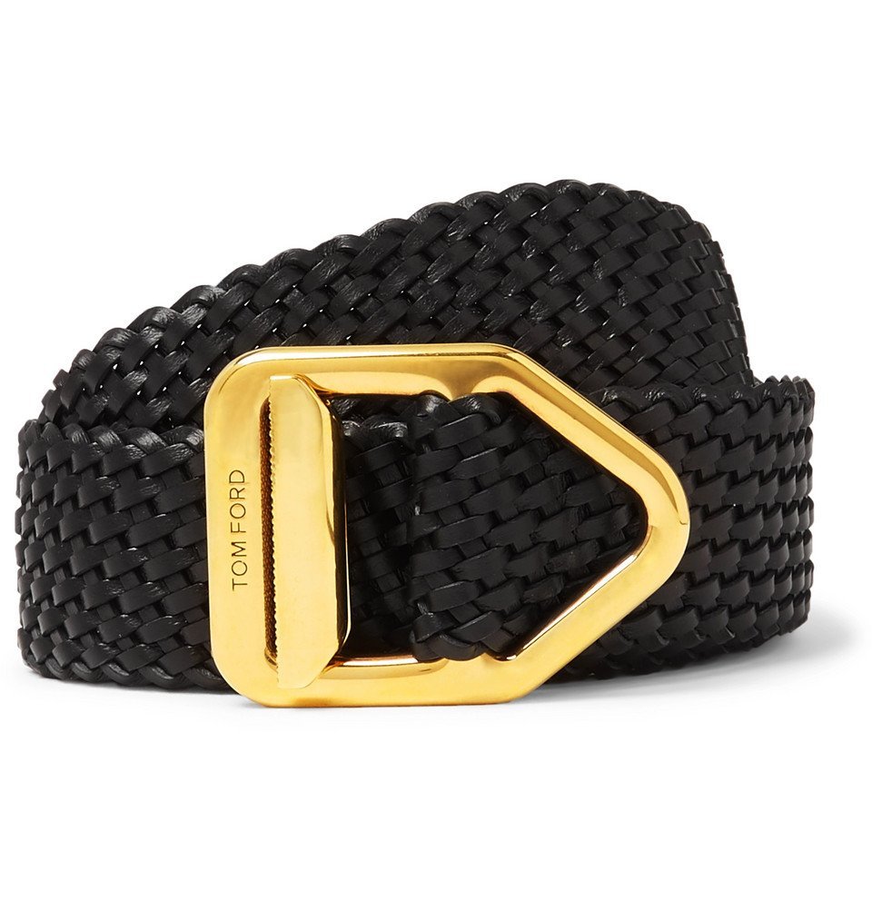 mens black woven leather belt