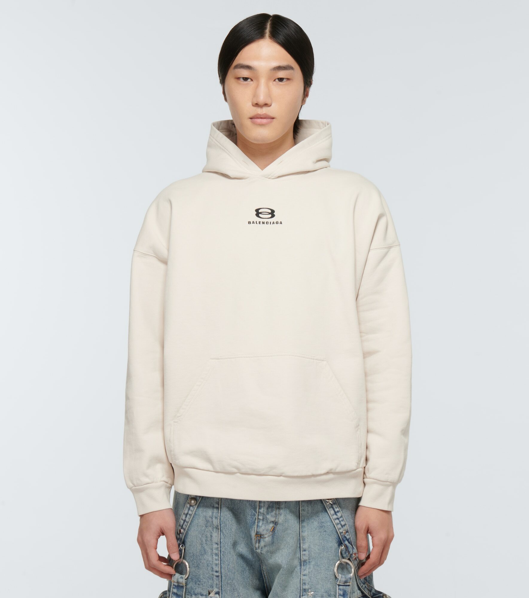 Balenciaga White Cotton Logo Hooded Pullover Sweatshirt Sweater
