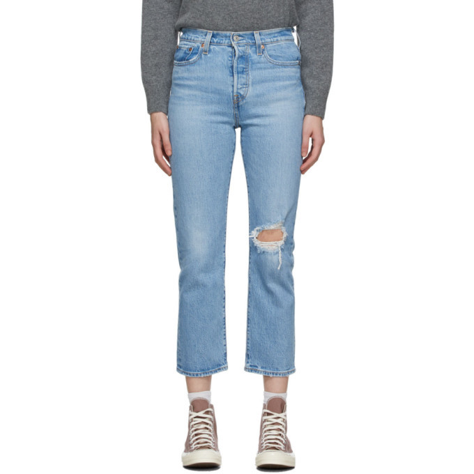 Levis Blue Distressed Wedgie Straight Jeans Levis