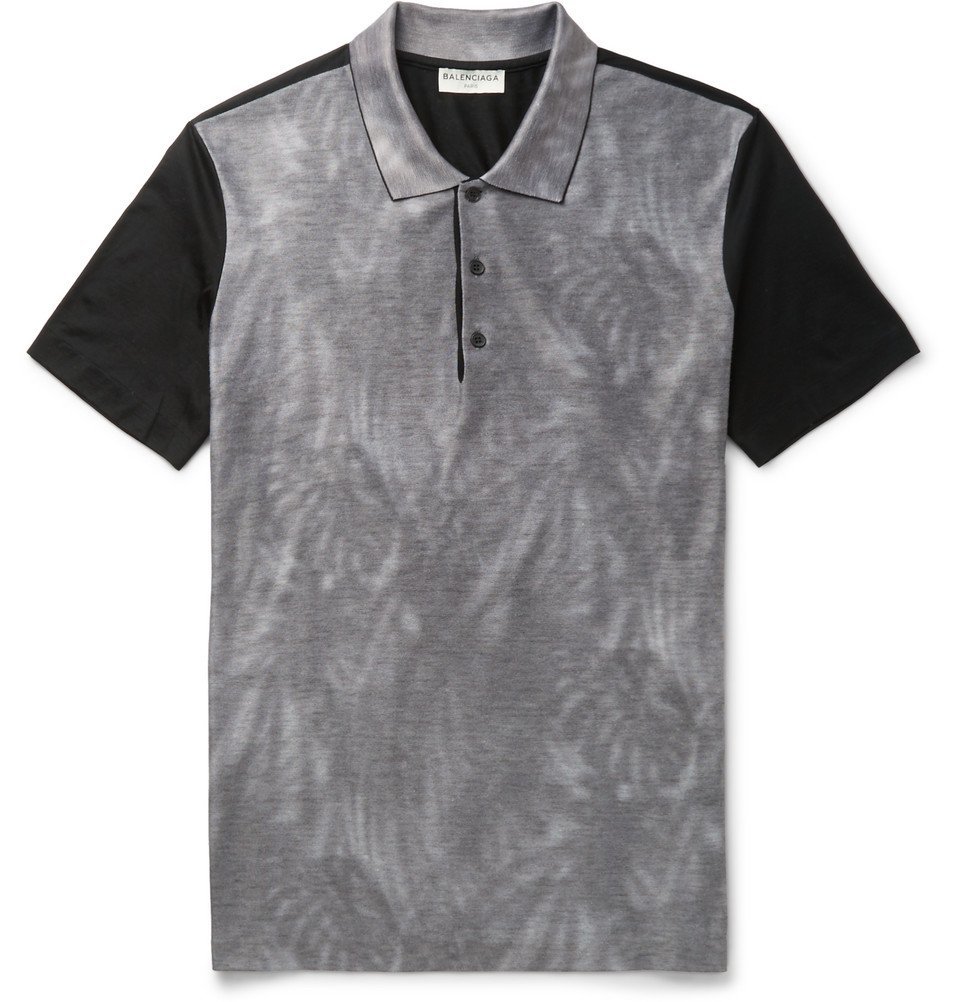 Balenciaga - Printed Cotton-Piqué Polo Shirt - Men - Gray Balenciaga