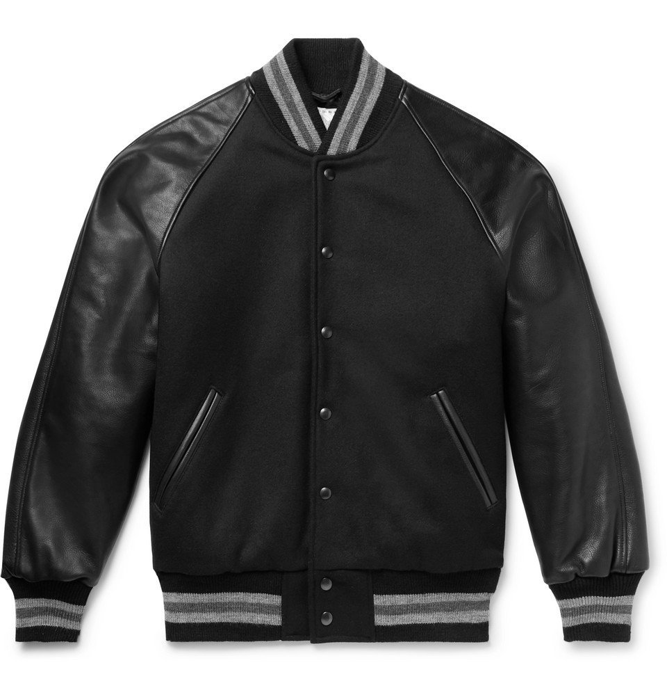 Golden Bear - The Ralston Wool-Blend and Leather Bomber Jacket - Black ...