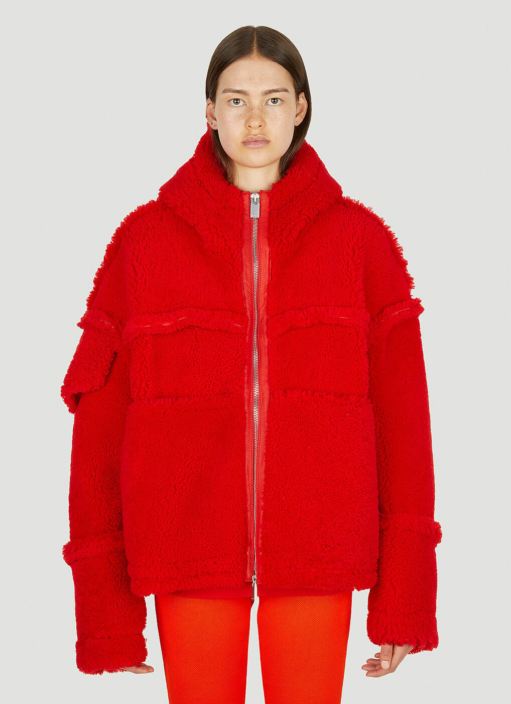 Oversized Shearling Jacket in Red