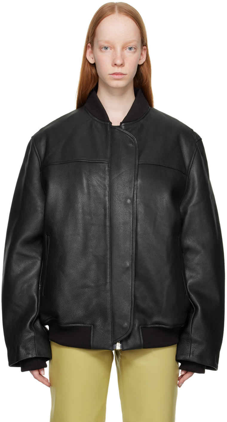 REMAIN Birger Christensen Black Maryan Leather Bomber Jacket