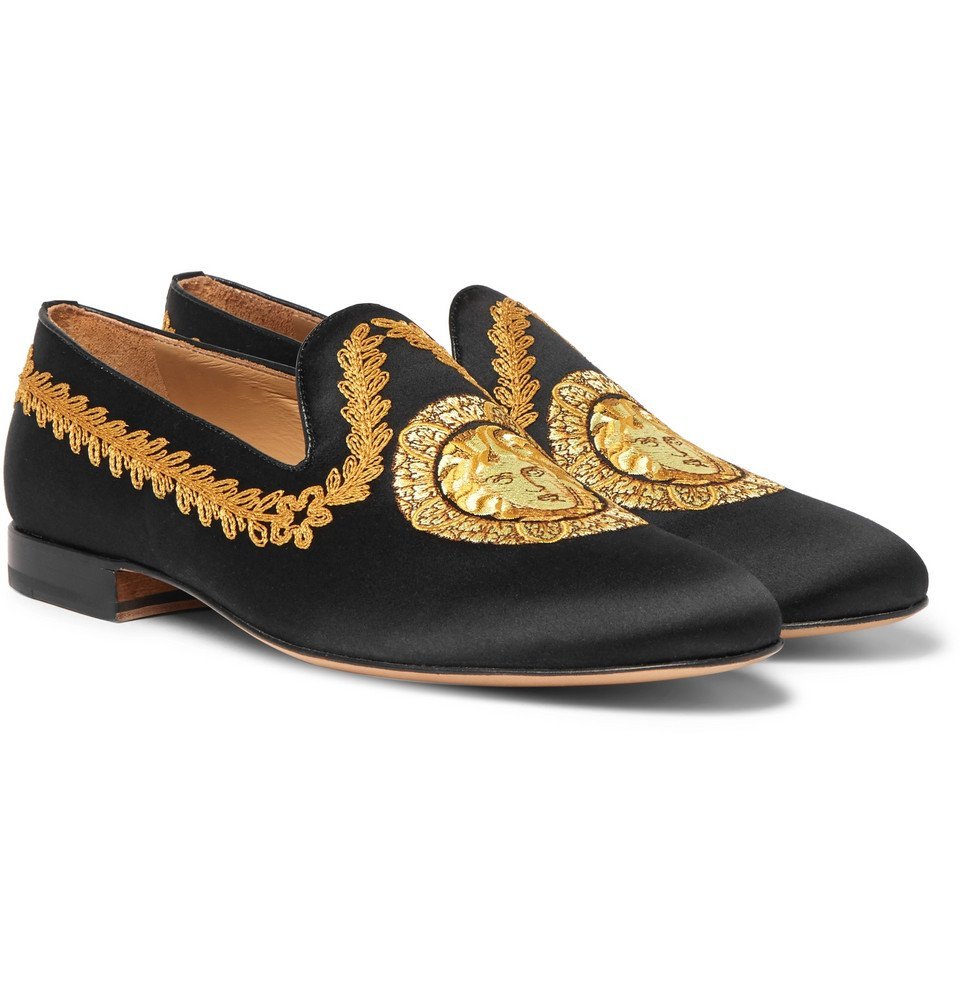 handicap kontakt Begyndelsen Versace - Embroidered Satin Loafers - Men - Black Versace