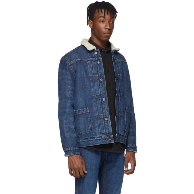 Levis Made and Crafted Blue Denim Type II Sherpa Trucker Jacket Levis Made  and Crafted