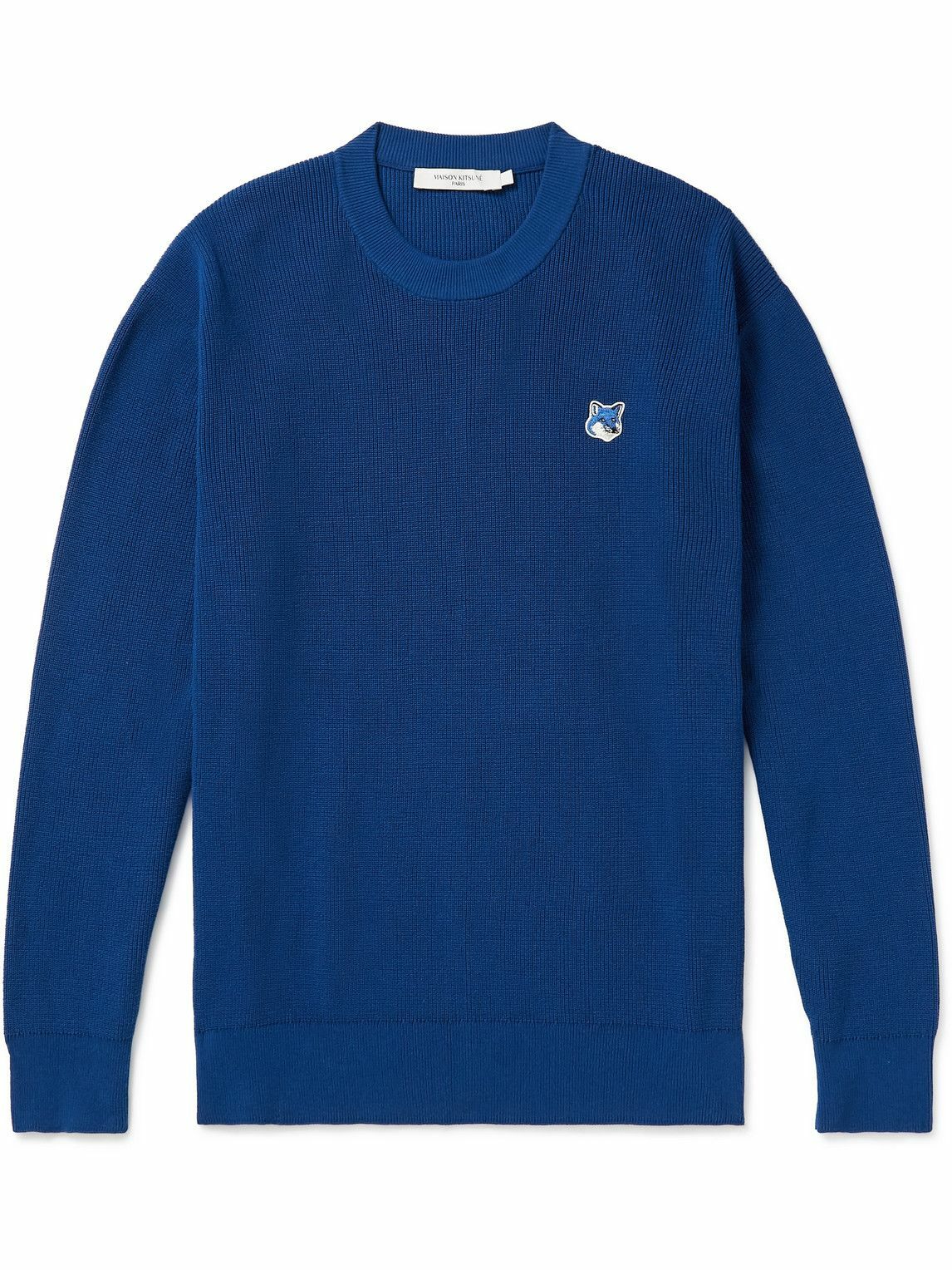 Maison Kitsuné - Logo-Appliquéd Cotton Sweater - Blue Maison Kitsune