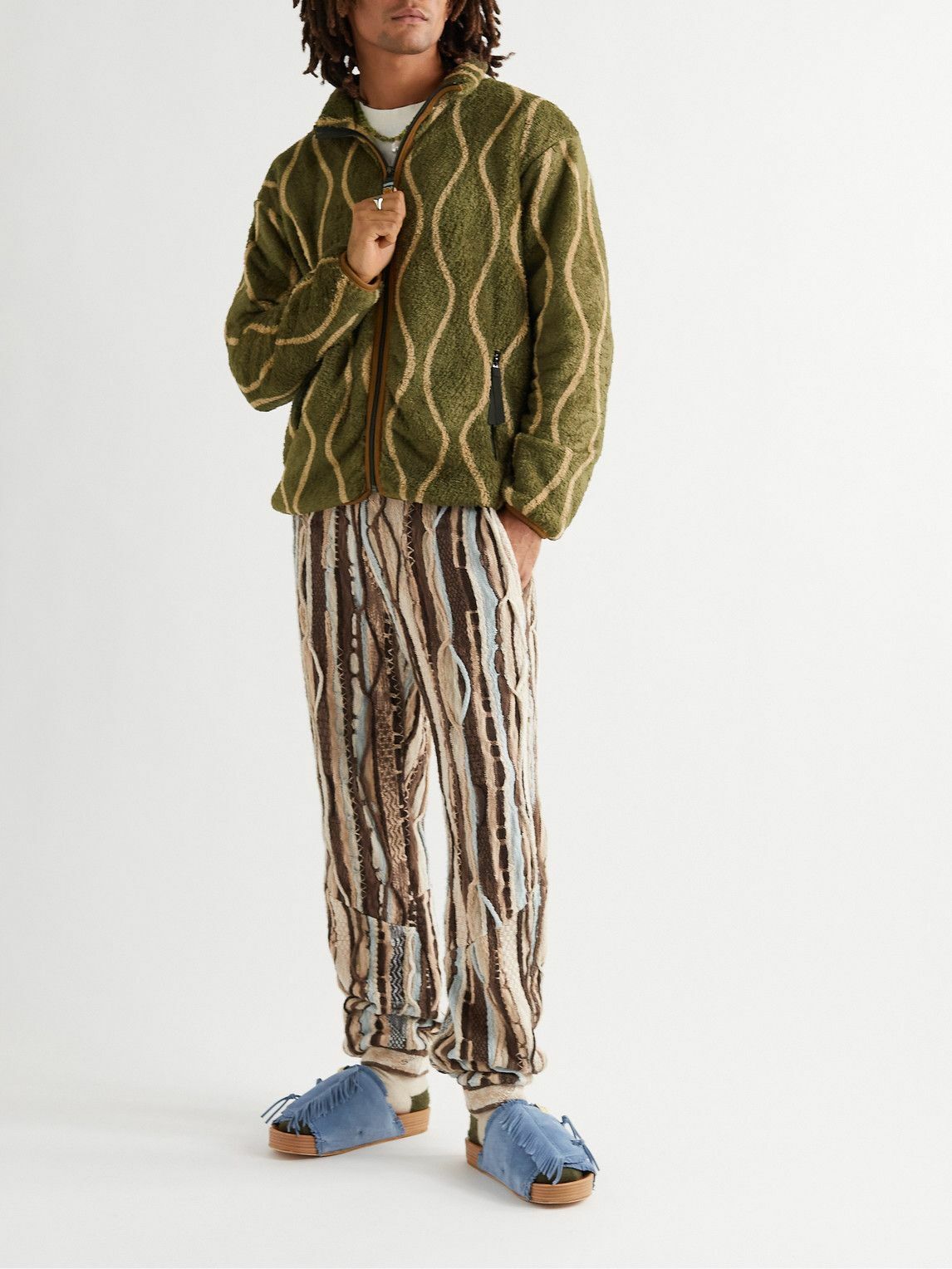 KAPITAL - Jacquard-Trimmed Striped Fleece Jacket - Green KAPITAL