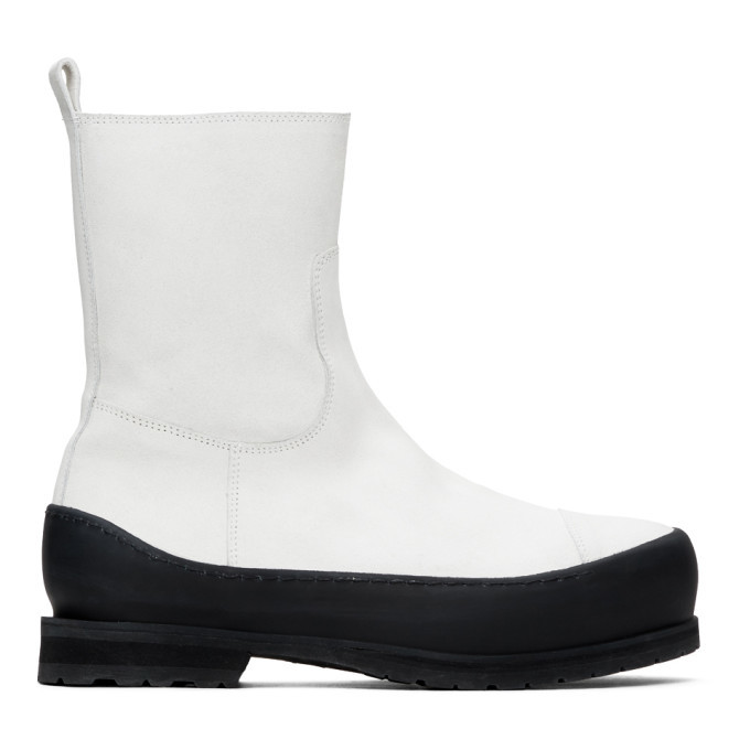 Ann Demeulemeester White Greased Suede Zip-Up Boots Ann Demeulemeester