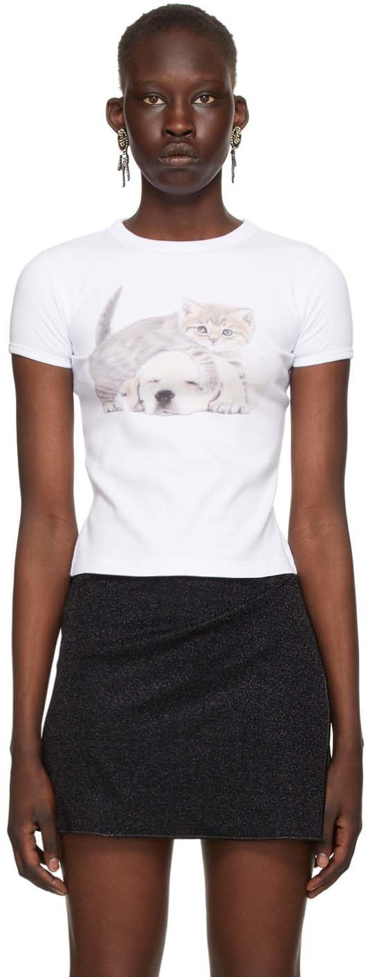 Ashley Williams White Kitten & Puppy Baby Tee Ashley Williams