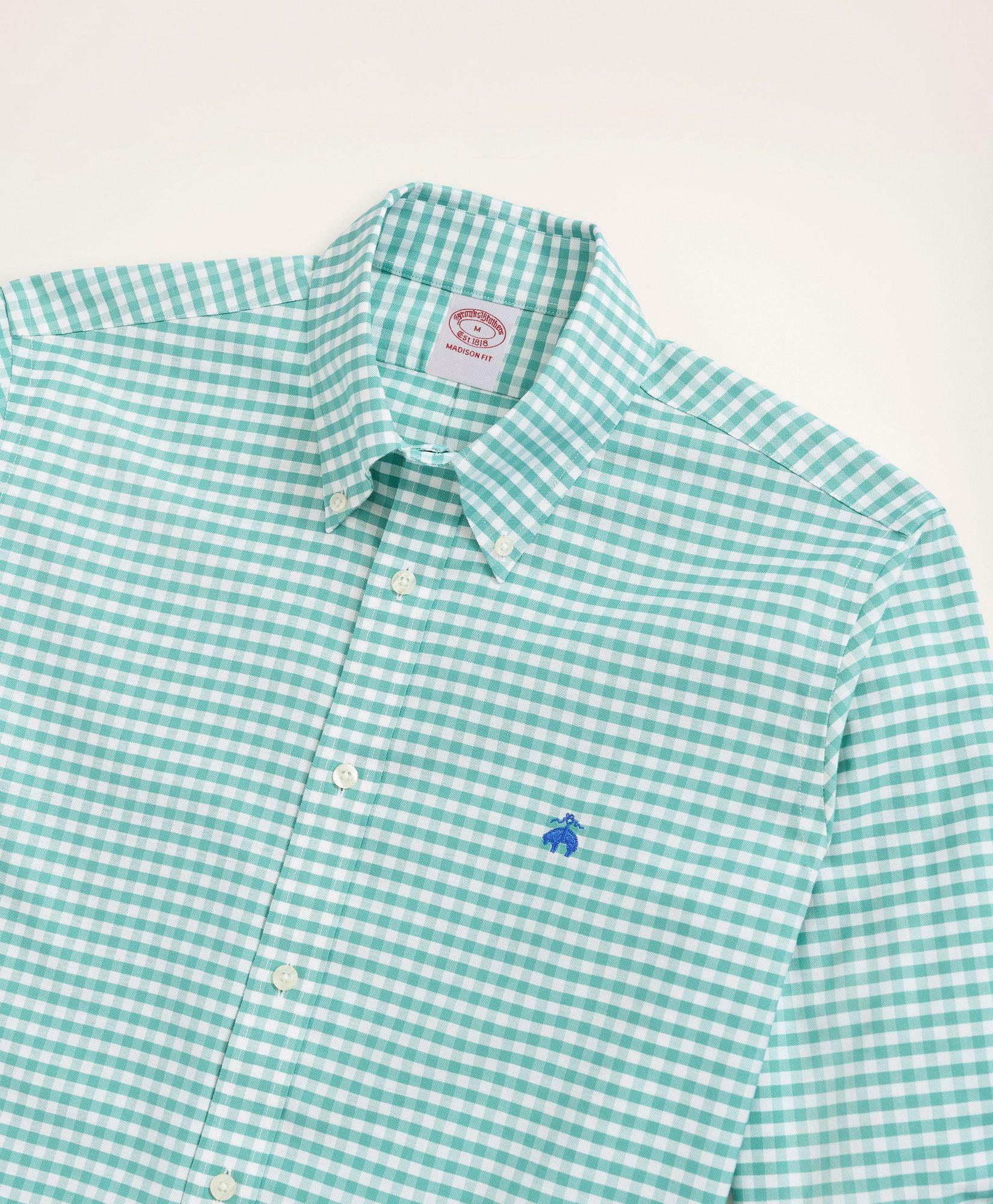 Brooks Brothers Men's Stretch Madison Relaxed-Fit Sport Shirt, Non-Iron Gingham Oxford | Green