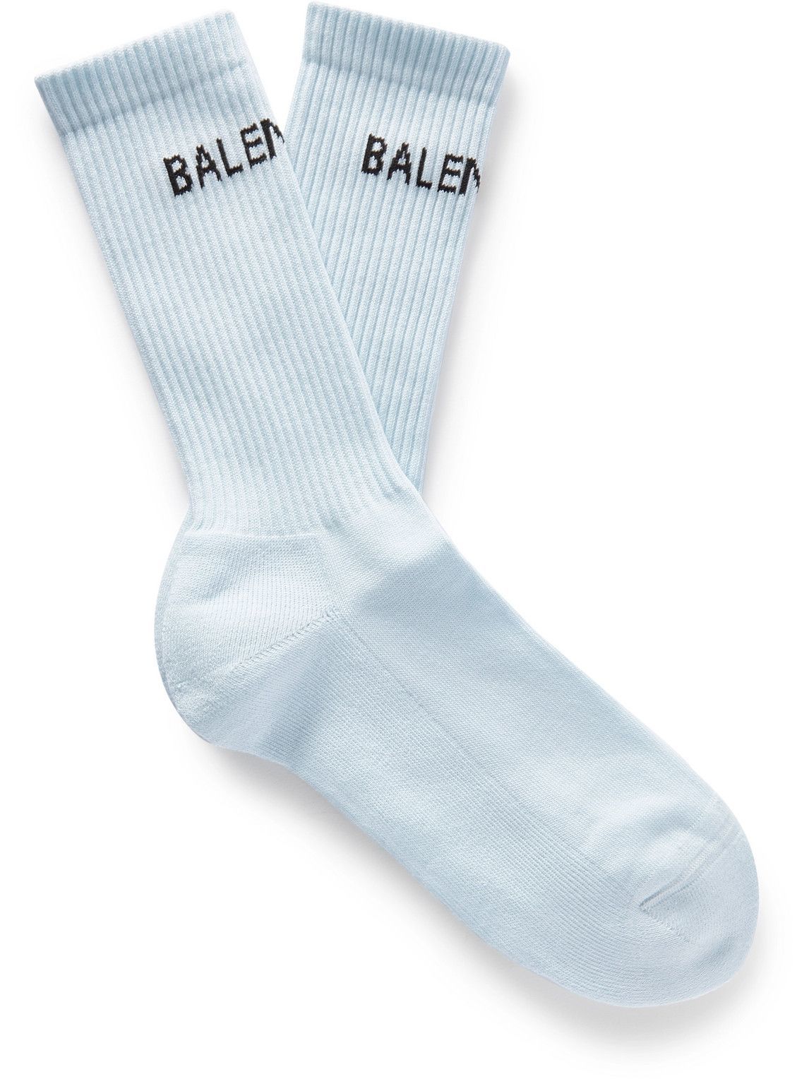 Balenciaga - Logo-Jacquard Ribbed Cotton-Blend Socks - Blue Balenciaga