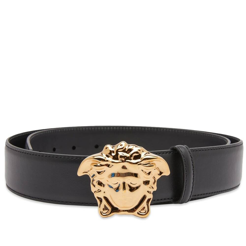Versace Men's Medusa Buckle Leather Belt in Black/Gold Versace