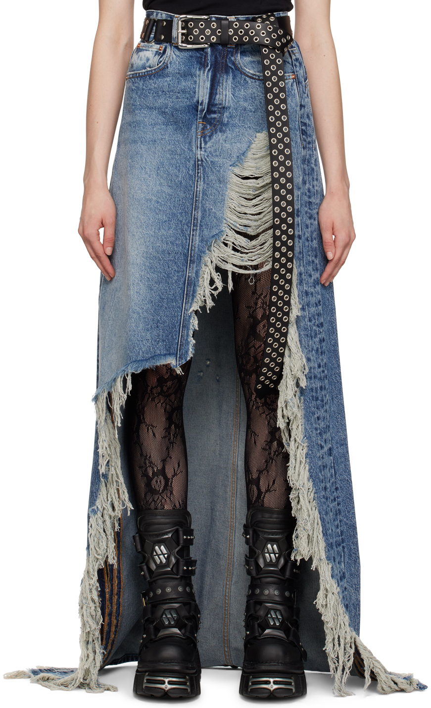 VETEMENTS Blue Distressed Denim Maxi Skirt Vetements