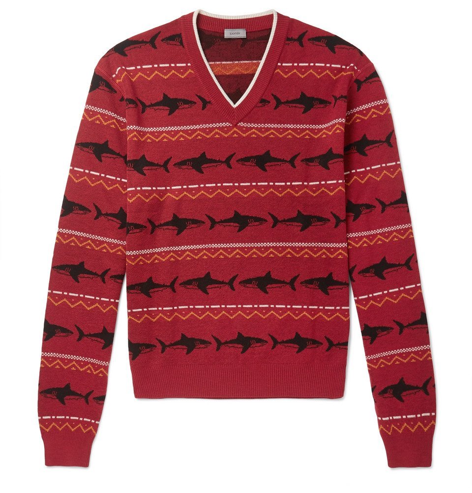 Shark-Intarsia Merino Wool Sweater 
