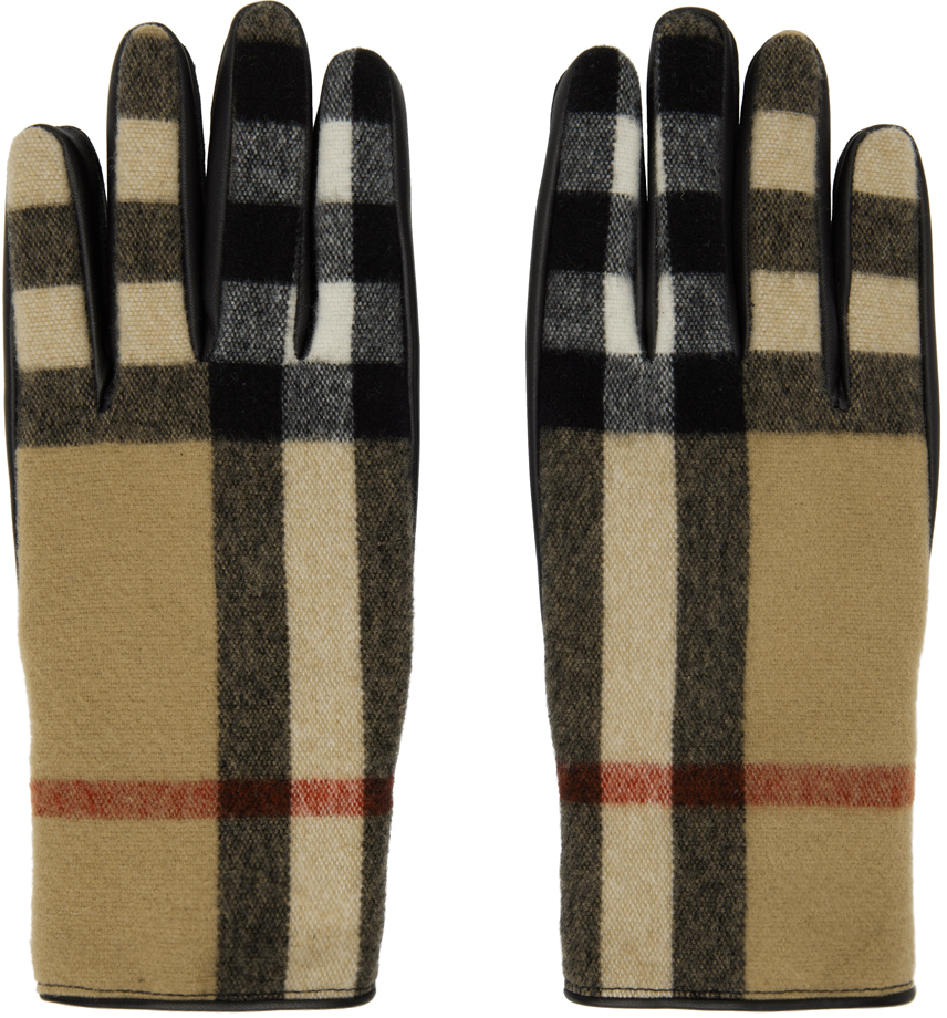 Burberry Tan & Black Vintage Check Gloves Burberry