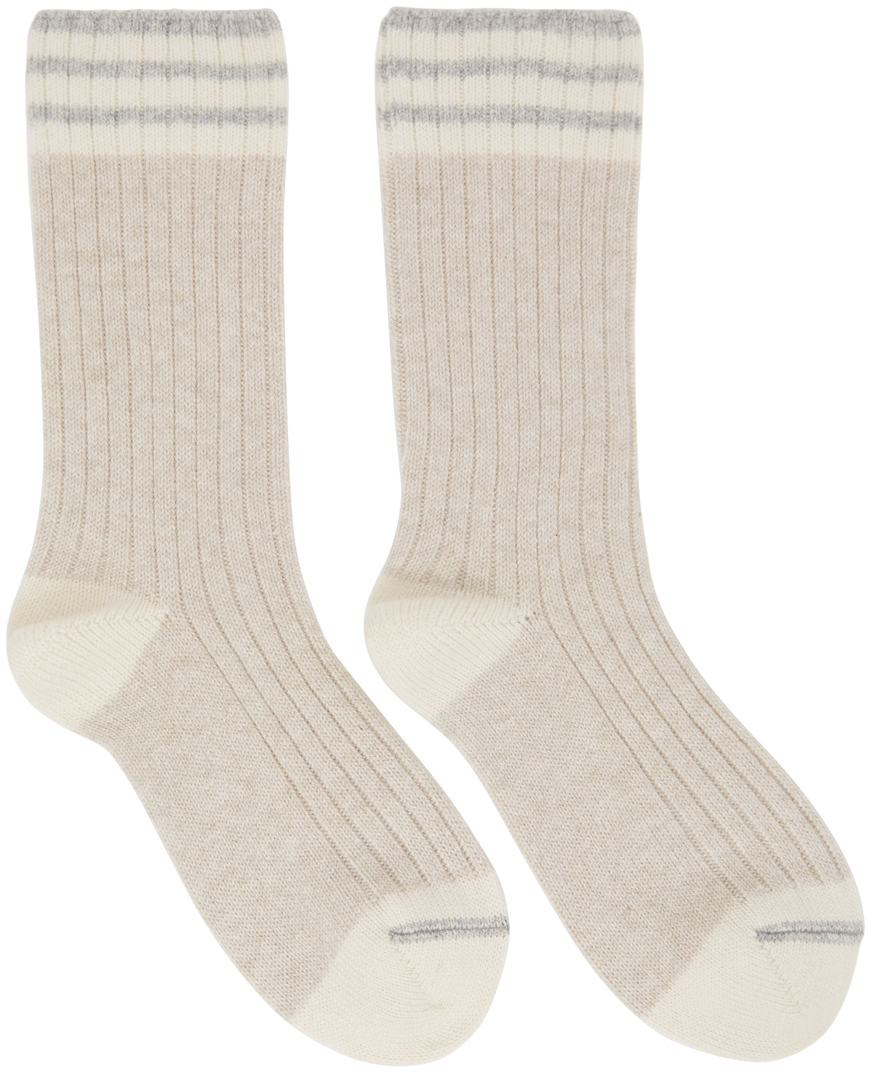 Brunello Cucinelli Beige Cashmere Rib Knit Socks Brunello Cucinelli