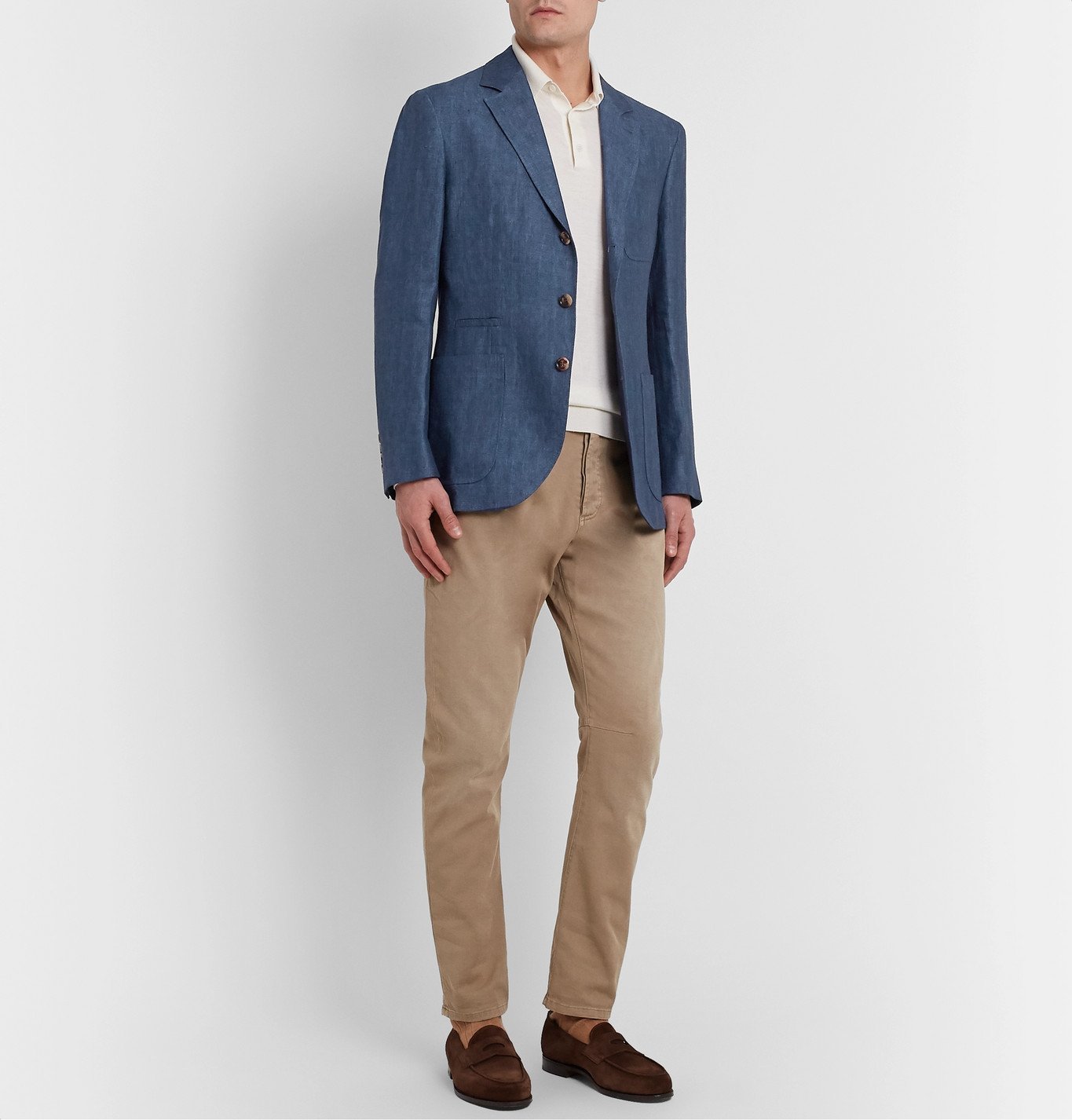 Brunello Cucinelli - Unstructured Herringbone Linen Suit Jacket - Blue ...