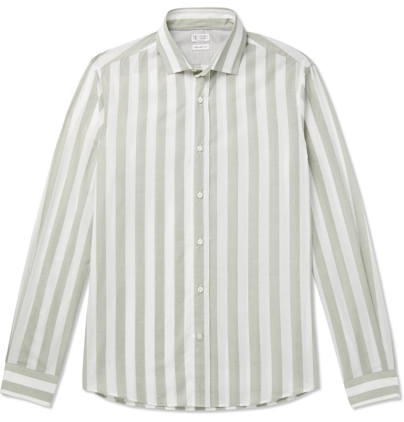 Brunello Cucinelli - Striped Cotton-Voile Shirt - Green Brunello Cucinelli