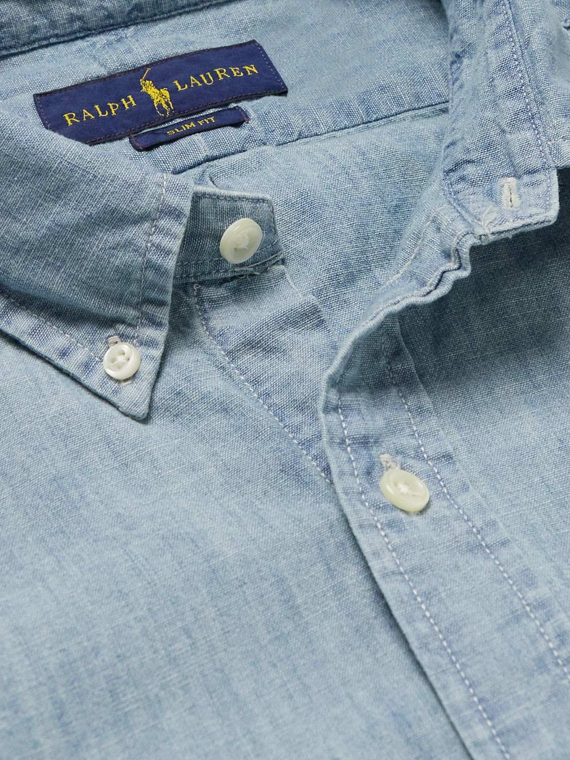 Polo Ralph Lauren - Slim-Fit Button-Down Collar Logo-Embroidered Cotton-Chambray Shirt - Blue