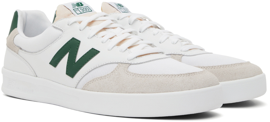 New Balance White & Green 300 Court Sneakers