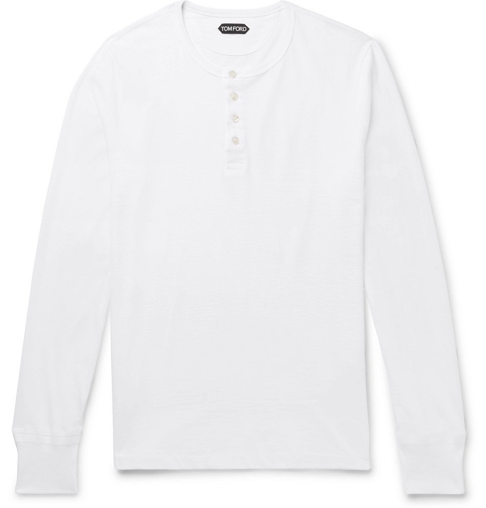 TOM FORD - Slub Cotton-Jersey Henley T-Shirt - Men - White TOM FORD