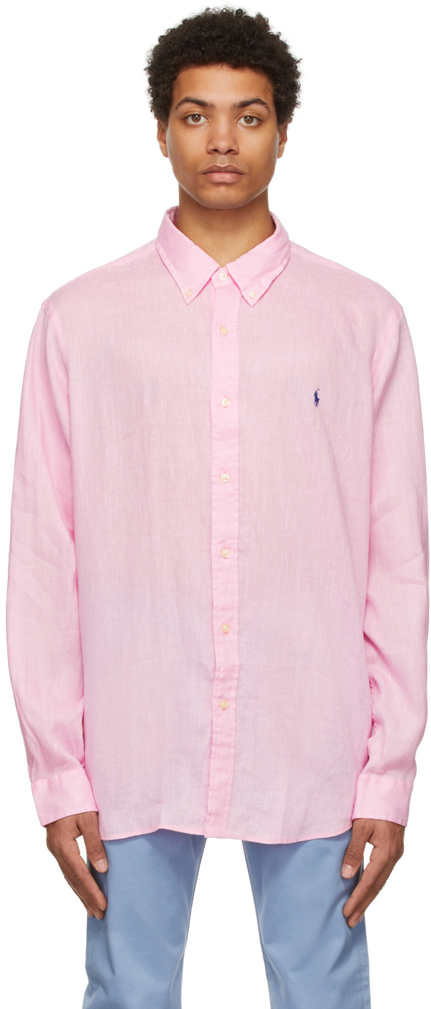 ralph lauren pink linen shirt