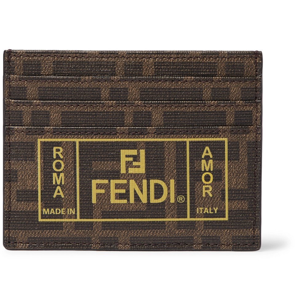 Fendi LogoPrint CrossGrain Leather Cardholder Brown Fendi