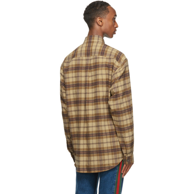 Gucci Brown and Khaki Check Flannel Shirt Gucci