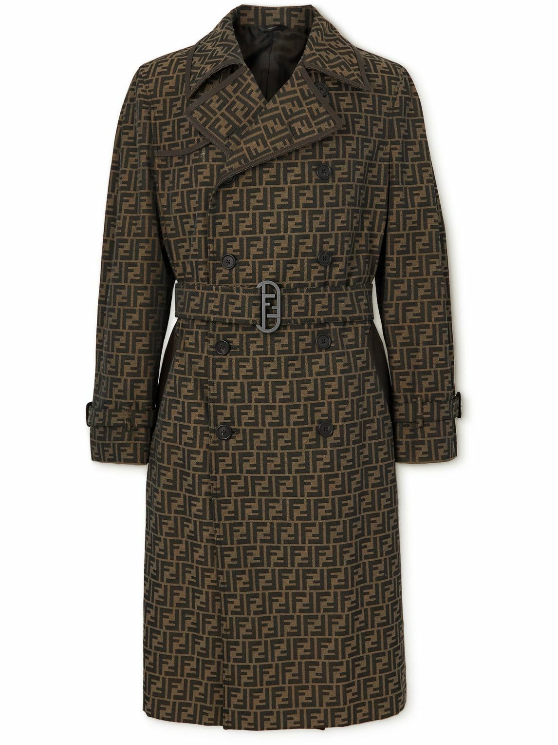 Photo: Fendi - Belted Leather-Trimmed Logo-Jacquard Canvas Trench Coat - Brown