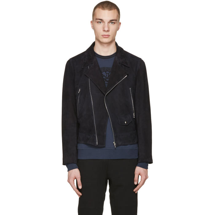 navy suede biker jacket