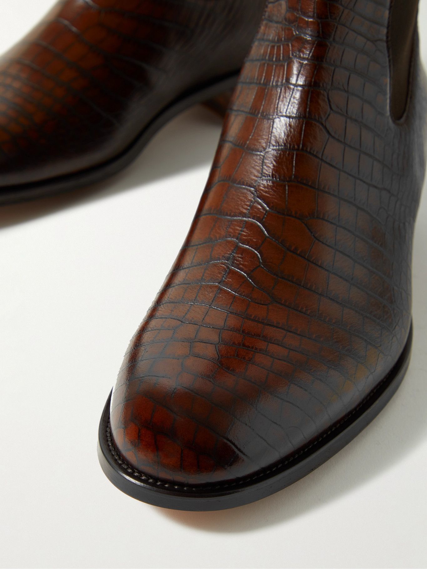 TOM FORD - Croc-Effect Leather Chelsea Boots - Brown TOM FORD