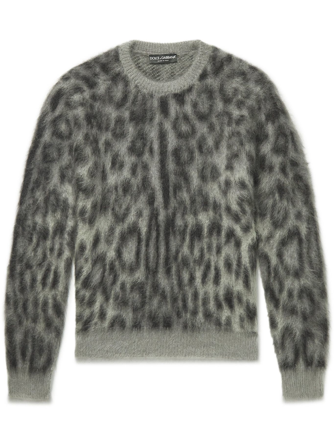 Photo: Dolce & Gabbana - Leopard Mohair-Blend Jacquard Sweater - Gray