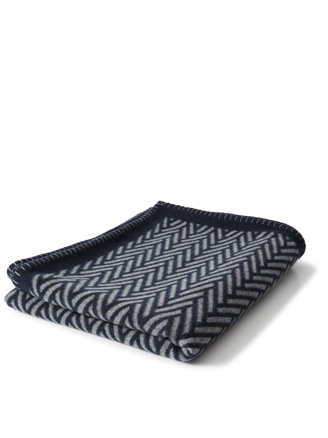 Johnstons of Elgin HerringboneJacquard Wool and CashmereBlend Throw