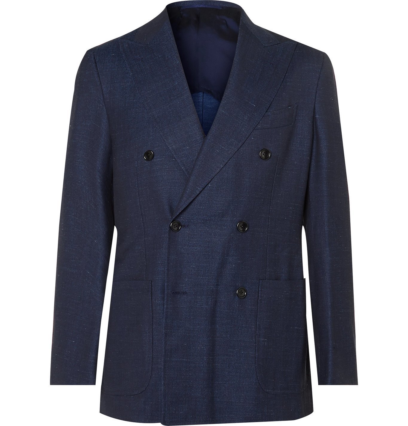 Beams F - Unstructured Double-Breasted Wool, Silk and Linen-Blend Denim ...