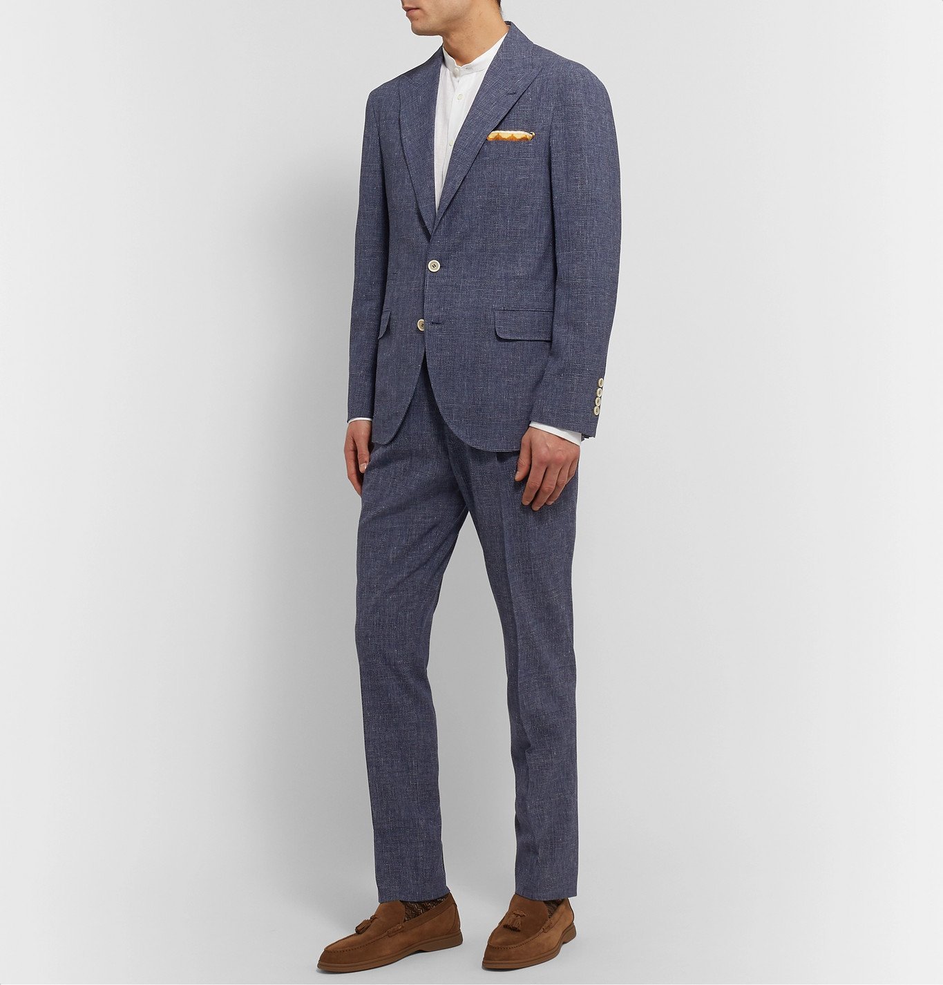 Brunello Cucinelli - Tapered Pleated Prince of Wales Checked Wool-Blend ...