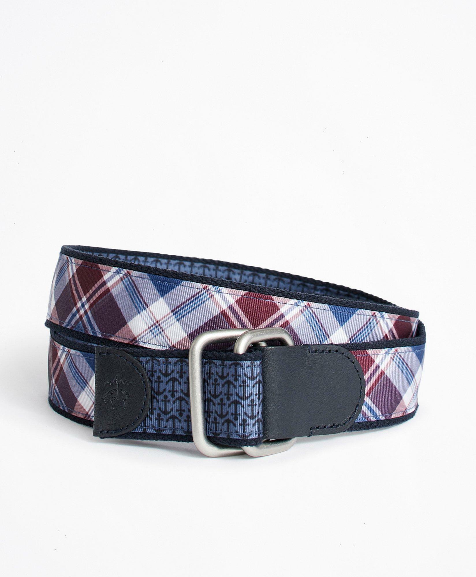 Brooks Brothers Men's Plaid and Solid Reversible Stretch Belt | Blue/Red