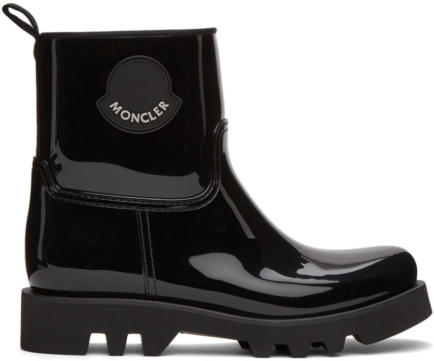 Moncler Black Shiny Rubber Ginette Rain Boots Moncler