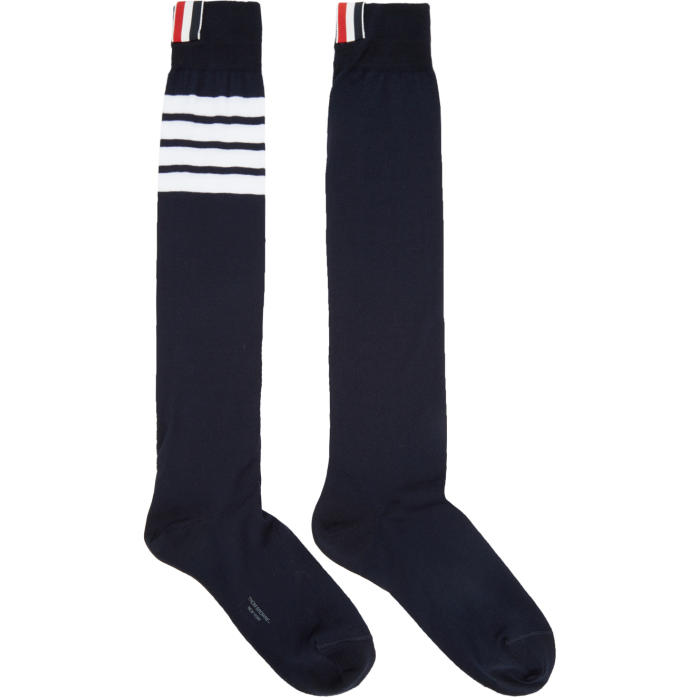 Thom Browne Navy Ribbed Knee-High Four Bar Socks Thom Browne